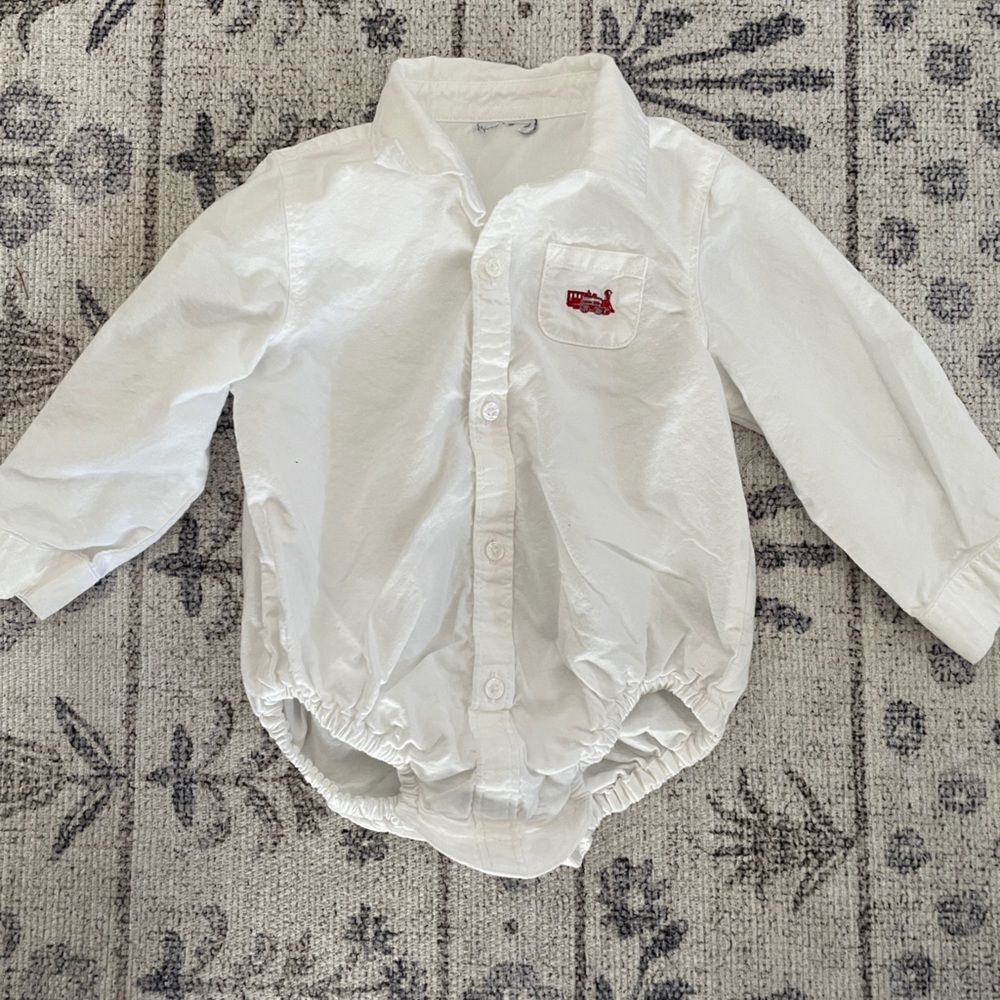 Janie & Jack Collared Embroidered Train Pocket One-Piece Shirt Size 12-18M